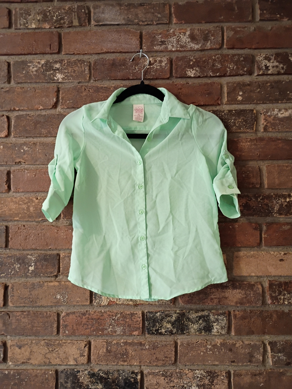 Faded Glory Mint Green Button-Front Shirt Kids Medium 7/8 Years